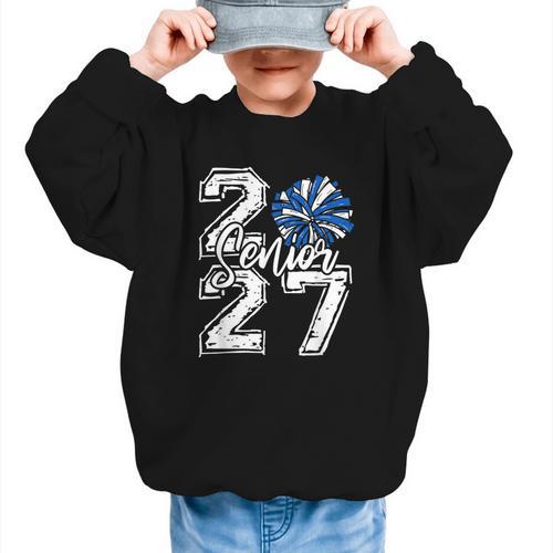 Class Of 2027 Cheer Blue Senior 2027 Back To School Graphic Kid Sweatshirt - Savourry