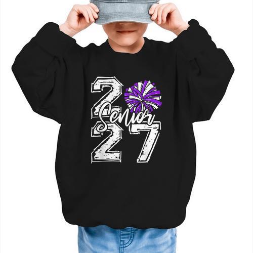 Class Of 2027 Cheer Purple Senior 2027 Back To School Graphic Kid Sweatshirt - Savourry
