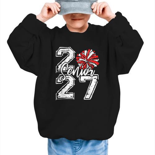 Class Of 2027 Cheer Red Senior 2027 Back To School Graphic Kid Sweatshirt - Savourry
