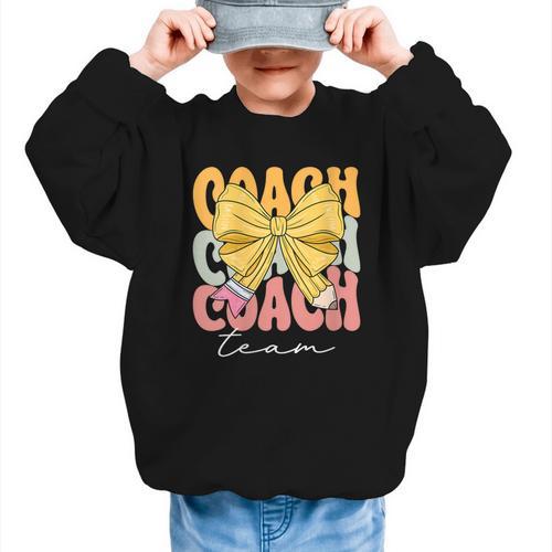 Coach Team Groovy Coquette Bow Cute Back To School Graphic Kid Sweatshirt - Savourry