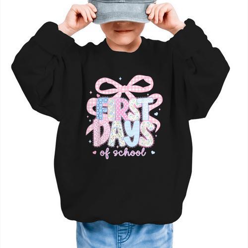 Coquette Bow Happy First Day Of School Back To School Retro Graphic Kid Sweatshirt - Savourry
