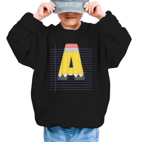 Cute Yellow School Pencil Alphabet Letter A Back To School Graphic Kid Sweatshirt - Savourry