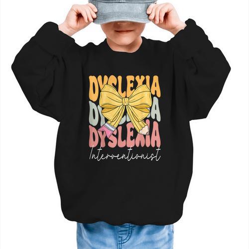 Dyslexia Interventionist Groovy Coquette Bow Back To School Graphic Kid Sweatshirt - Savourry