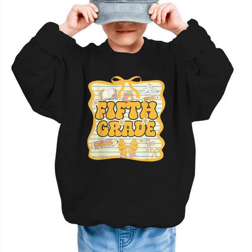 Fifth Grade Back To School Kids Girls Bow 5th Grade Groovy Graphic Kid Sweatshirt - Savourry