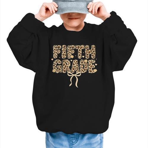 Fifth Grade Leopard Coquette Bow Back To School Women Girls Graphic Kid Sweatshirt - Savourry