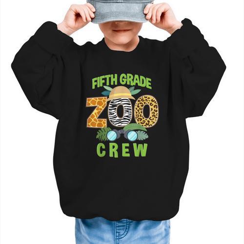 Fifth Grade Zoo Crew Wild Animal Safari Back To School Graphic Kid Sweatshirt - Savourry