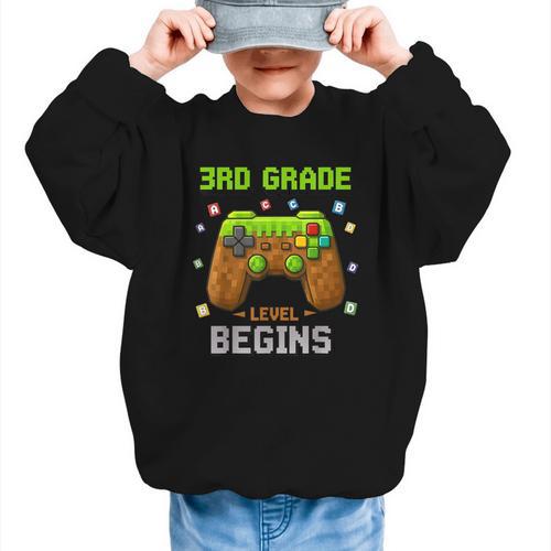 First Day Of 3rd Grade Level Begins Back To School Boy Graphic Kid Sweatshirt - Savourry