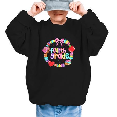 First Day Of 4th Grade Friendship Bracelet Back To School Graphic Kid Sweatshirt - Savourry