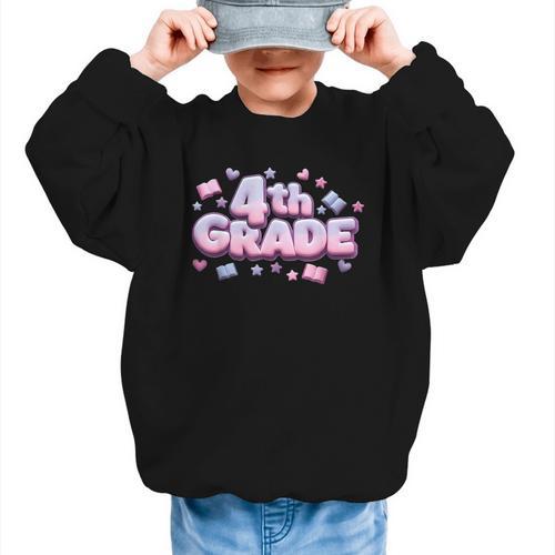 First Day Of 4th Grade Girls Coquette Bow Back To School Graphic Kid Sweatshirt - Savourry