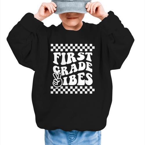 First Day Of First Grade Vibes Girls Back To School Boys Graphic Kid Sweatshirt - Savourry