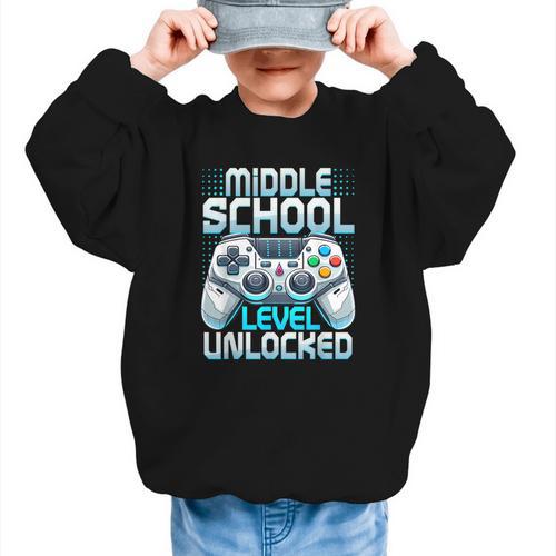 First Day Of Middle School Level Unlocked Back To School Graphic Kid Sweatshirt - Savourry