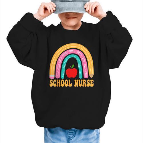 First Day Of School Nurse Back To School Rainbow Pencil Graphic Kid Sweatshirt - Savourry