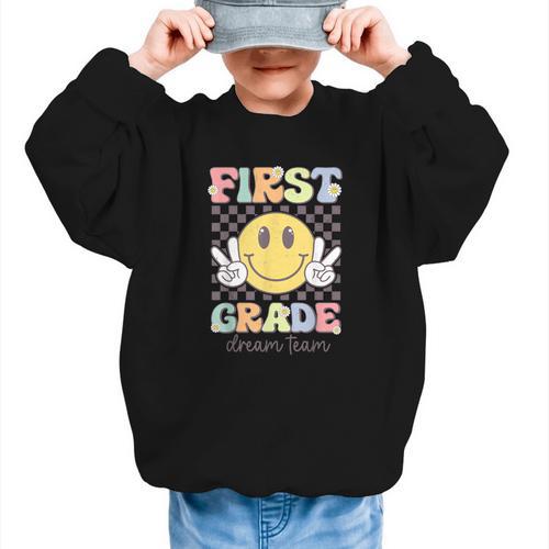 First Grade Dream Team Smile Face Back To School 1st Grade Graphic Kid Sweatshirt - Savourry