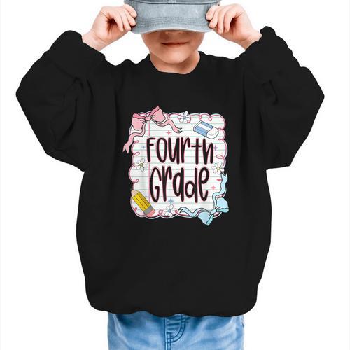 Fourth Grade Back To School For Girls Pink Notebook Graphic Kid Sweatshirt - Savourry