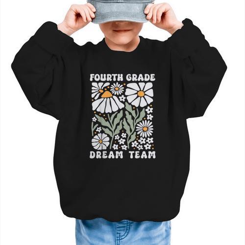 Fourth Grade Dream Team Back To School Boho Flower 4th Grade Graphic Kid Sweatshirt - Savourry