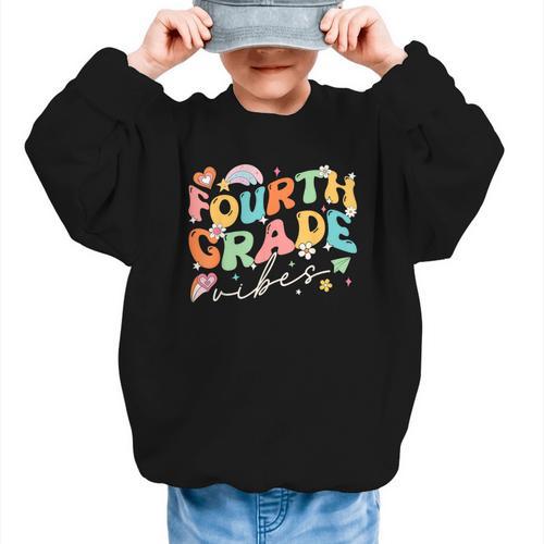 Fourth Grade Vibes 4th Grade Team Groovy Back To School Graphic Kid Sweatshirt - Savourry