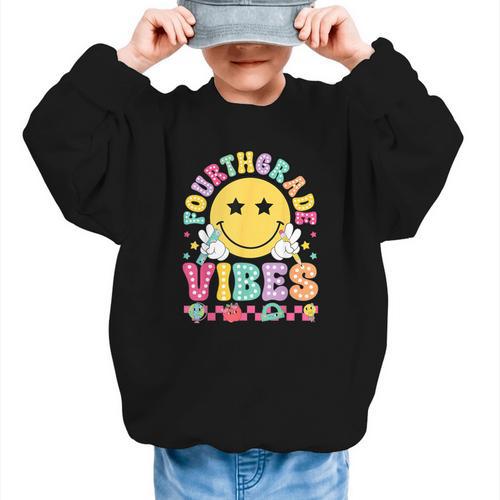 Fourth Grade Vibes Smile Face Back To School Boys Girls Kids Graphic Kid Sweatshirt - Savourry