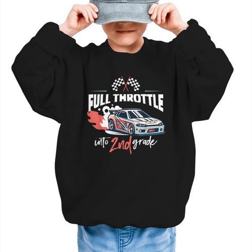 Full Throttle Into Second 2nd Grade Race Car Back To School Graphic Kid Sweatshirt - Savourry