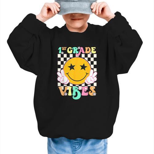 Girls 1st Grade Vibes Smile Face Back To School 1st Grade Graphic Kid Sweatshirt - Savourry