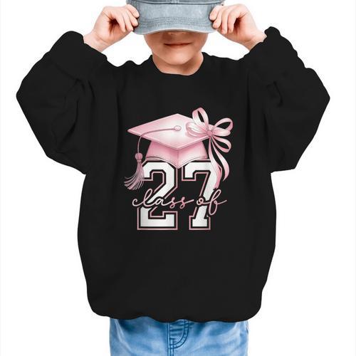 Girls Class Of 2027 Back To School Senior 2027 Coquette Bow Graphic Kid Sweatshirt - Savourry