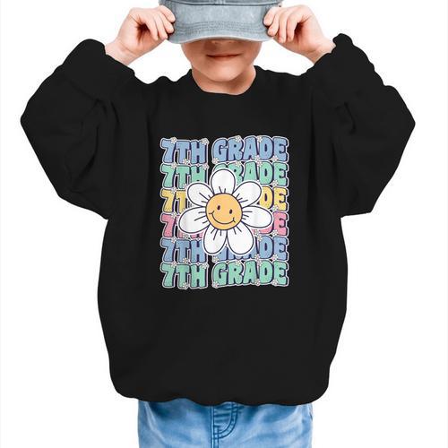 Groovy 7th Grade Back To School First Day Of Seventh Grade Graphic Kid Sweatshirt - Savourry