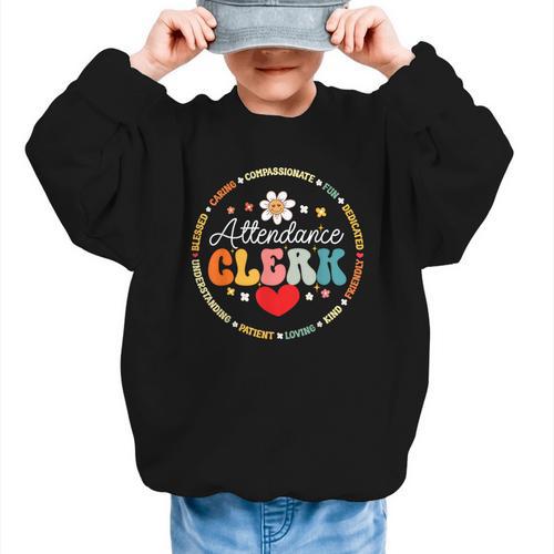 Groovy Attendance Clerk Back To School Appreciation Week Graphic Kid Sweatshirt - Savourry