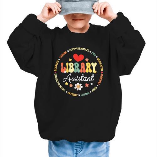 Groovy Librarian School Library Assistant Day Back To School Graphic Kid Sweatshirt - Savourry