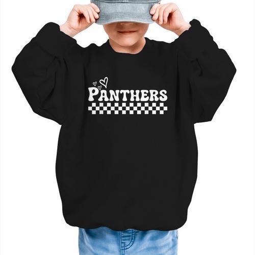 Groovy Panthers High School Spirit Fan Team Back To School Graphic Kid Sweatshirt - Savourry