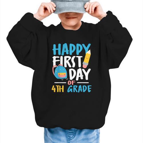Happy First Day Of 4th Grade Student Back To School Graphic Kid Sweatshirt - Savourry