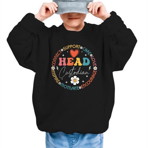 Head Custodian Appreciation Week Back To School Retro Groovy Graphic Kid Sweatshirt - Savourry