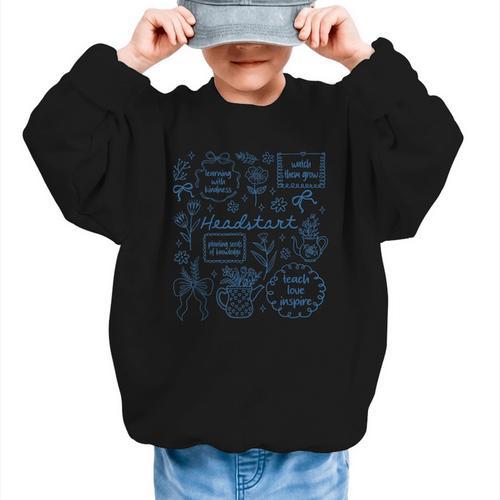 Headstart Love Inspire Teach Blue Bow Back To School Graphic Kid Sweatshirt - Savourry