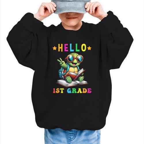 Hello 1st Grade Turtle Lovers Back To School Kids Boys Girls Graphic Kid Sweatshirt - Savourry