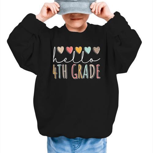 Hello 4th Grade Back To School Fourth Grade Vibes Heart Love Graphic Kid Sweatshirt - Savourry