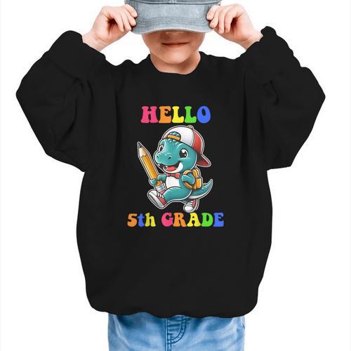 Hello 5th Grade Cute Dinosaur Back To School Boys Kids Girls Graphic Kid Sweatshirt - Savourry