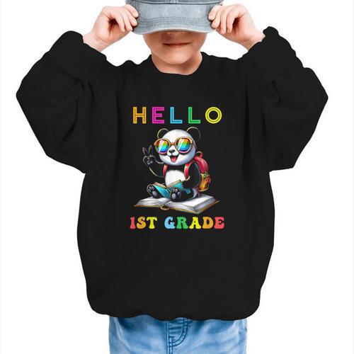 Hello First Grade Panda Lover Back To School Kids Boys Girls Graphic Kid Sweatshirt - Savourry