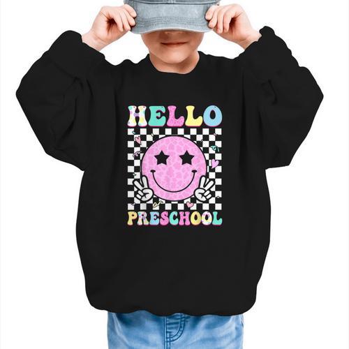 Hello Preschool Groovy Back To School Pre-K Team Girls Kids Graphic Kid Sweatshirt - Savourry