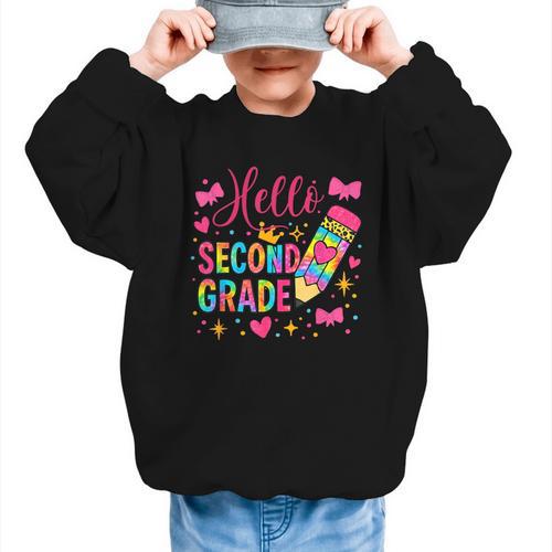 Hello Second Grade Colorful Pencil Tie Dye Back To School Graphic Kid Sweatshirt - Savourry