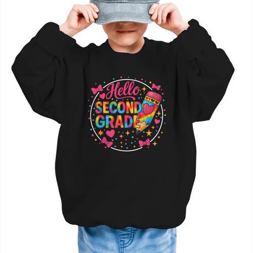 Hello Second Grade Tie Dye Pencil Back To School 2nd Grade Graphic Kid Sweatshirt - Savourry