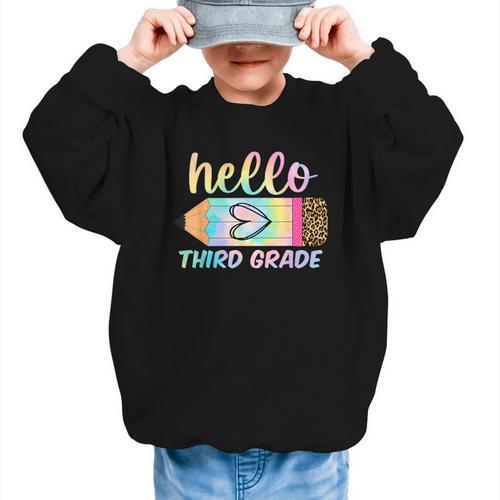 Hello Third Grade Back To School Pencil Tie Dye 3rd Grade Graphic Kid Sweatshirt - Savourry