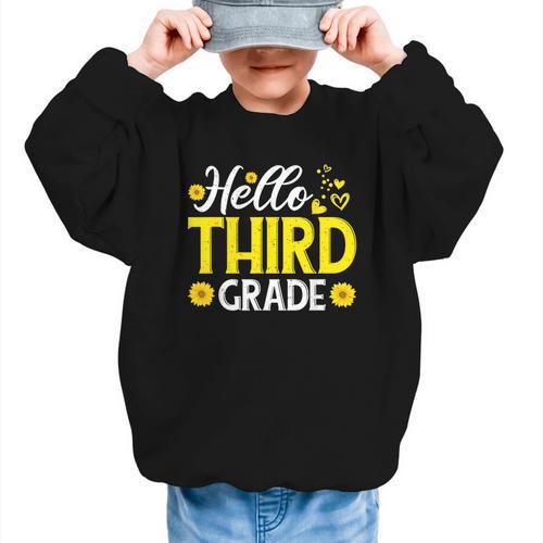 Hello Third Grade Sunflower 3rd Grade Vibes Back To School Graphic Kid Sweatshirt - Savourry