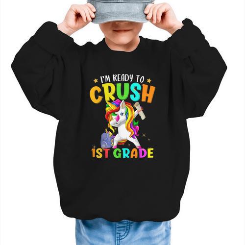 I'm Ready To Crush 1st Grade Dabbing Unicorn Back To School Graphic Kid Sweatshirt - Savourry