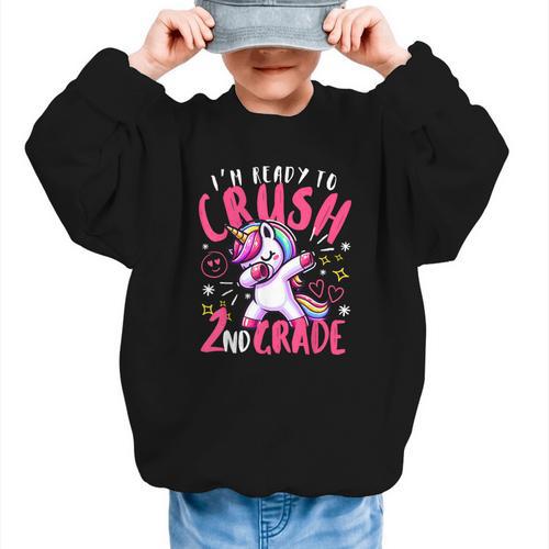 I'm Ready To Crush 2nd Grade Dabbing Unicorn Back To School Graphic Kid Sweatshirt - Savourry
