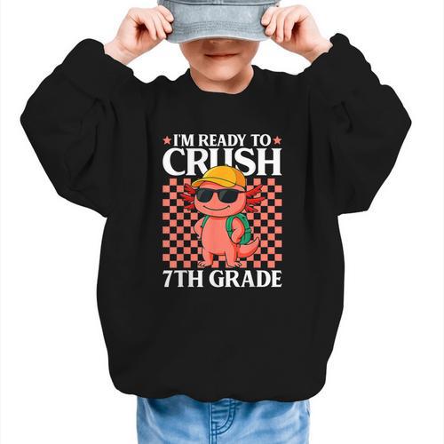 I'm Ready To Crush 7th Grade Axolotl Back To School Graphic Kid Sweatshirt - Savourry