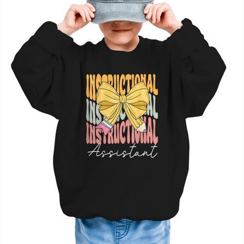 Instructional Assistant Groovy Coquette Bow Back To School Graphic Kid Sweatshirt - Savourry