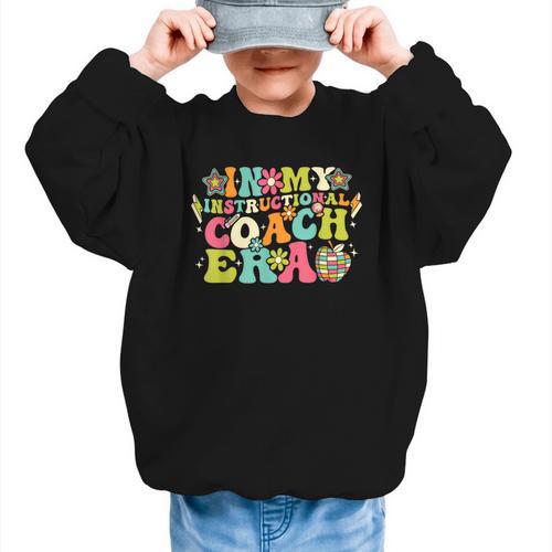 In My Instructional Coach Era Groovy Back To School Graphic Kid Sweatshirt - Savourry