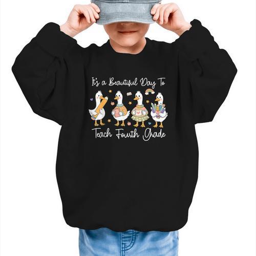 It's A Beautiful Day To Teach 4th Grade Goose Back To School Graphic Kid Sweatshirt - Savourry