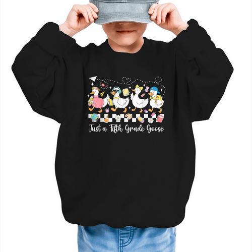 Just A Fifth Grade Goose Back To School Cute Goose 5th Grade Graphic Kid Sweatshirt - Savourry