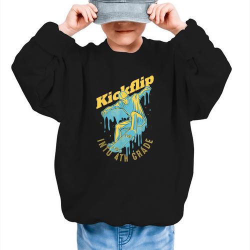 Kickflip Into 4th Grade Skateboard Lover Back To School Graphic Kid Sweatshirt - Savourry