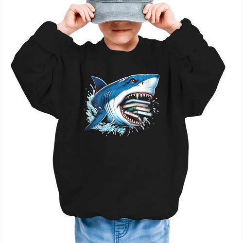 Kids Shark With School Books Back To School Shark Lovers Graphic Kid Sweatshirt - Savourry