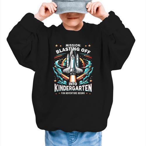 Kindergarten Back To School Rocket Blast Off Graphic Kid Sweatshirt - Savourry